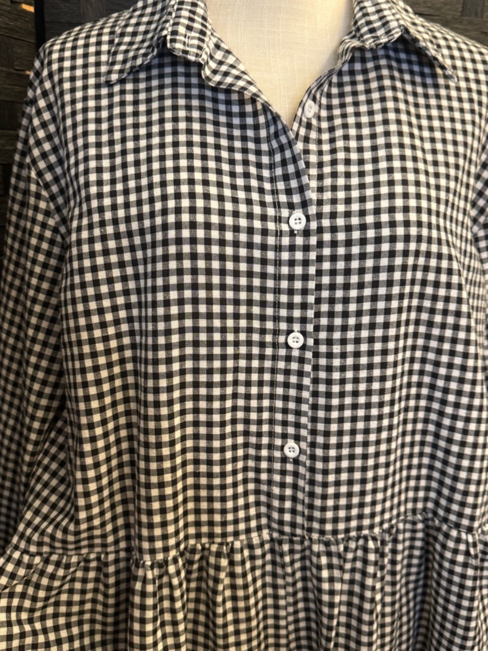 Black and White Checkered Button-Front Women’s Romper - Picture 3 of 7